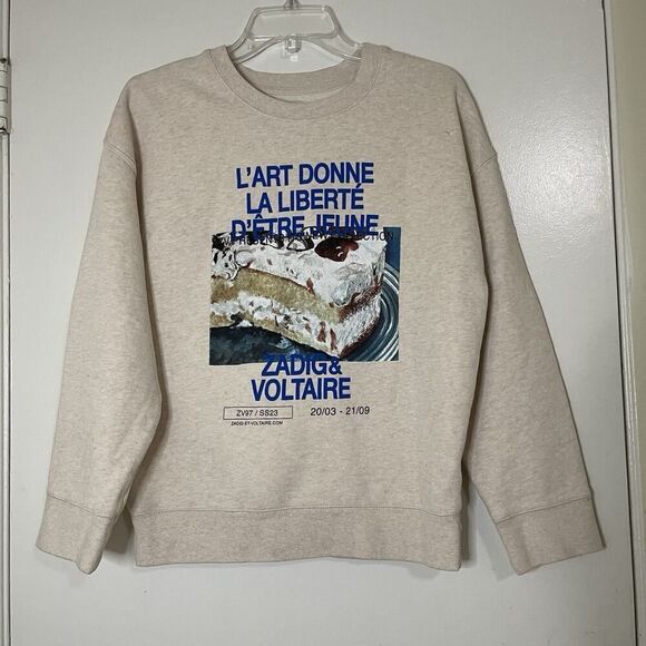 ZADIG & VOLTAIRE Judy Photoprint Cake Sweatshirt ivory crew neck sweater size XS - Picture 2 of 8